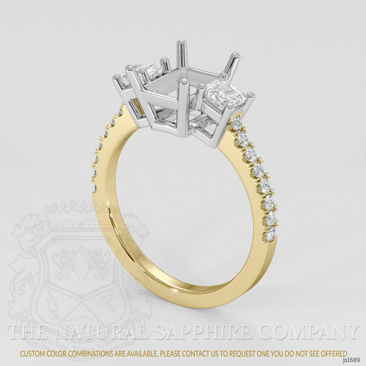 18K White & Yellow Three Stone Ring Setting