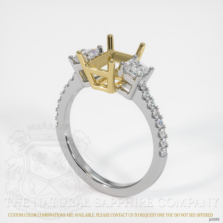 14K Yellow & White Three Stone Ring Setting