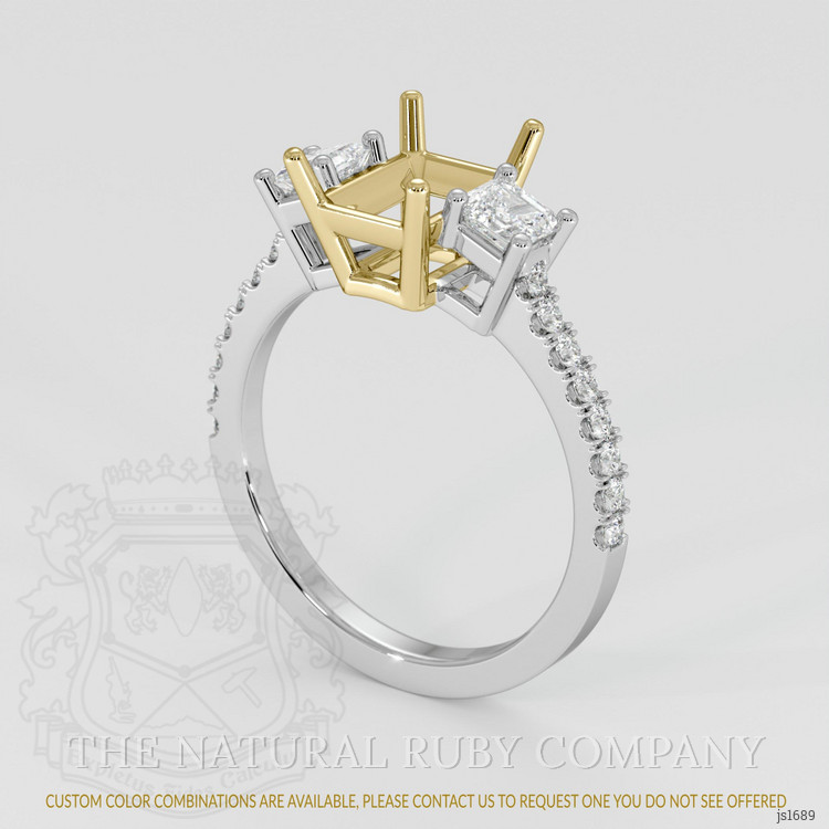 14K Yellow & White Three Stone Ring Setting