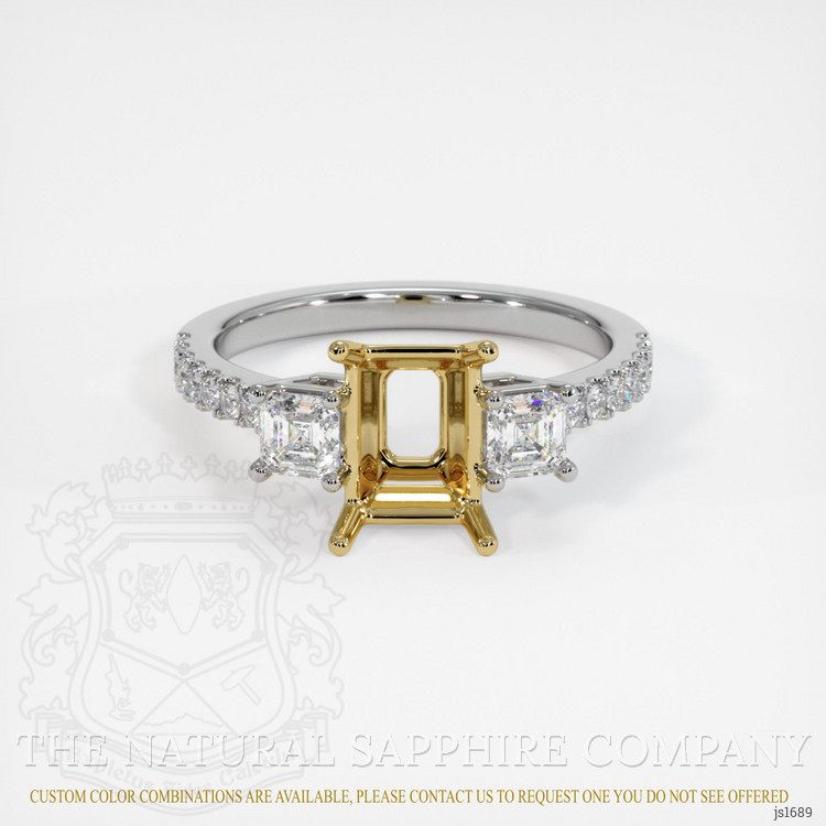 14K Yellow & White Three Stone Ring Setting