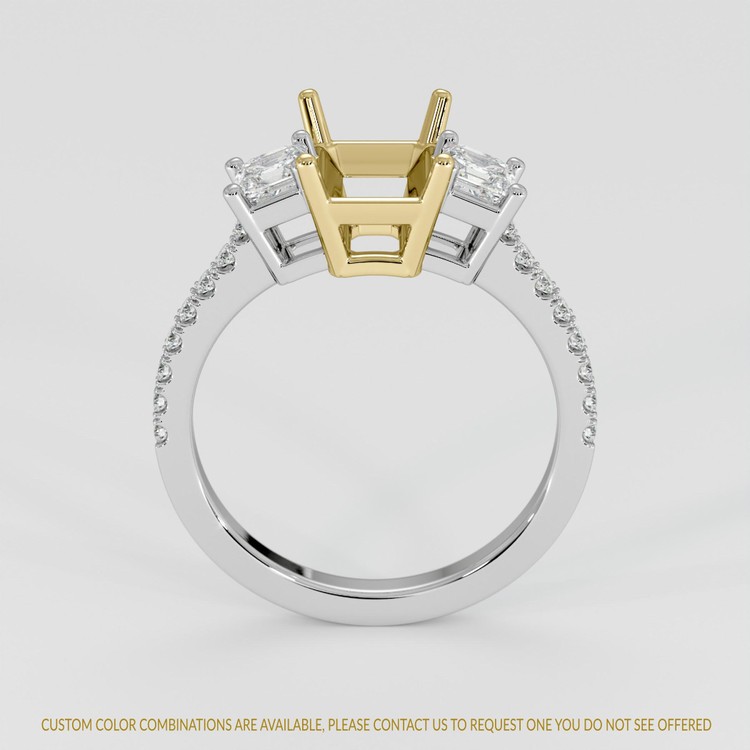 18K Yellow & White Three Stone Ring Setting