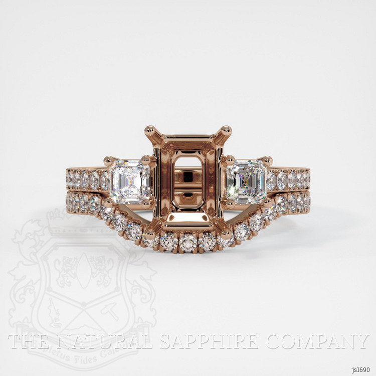 14K Rose Gold Three Stone Ring Setting