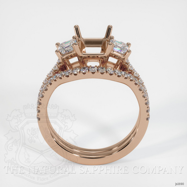 14K Rose Gold Three Stone Ring Setting