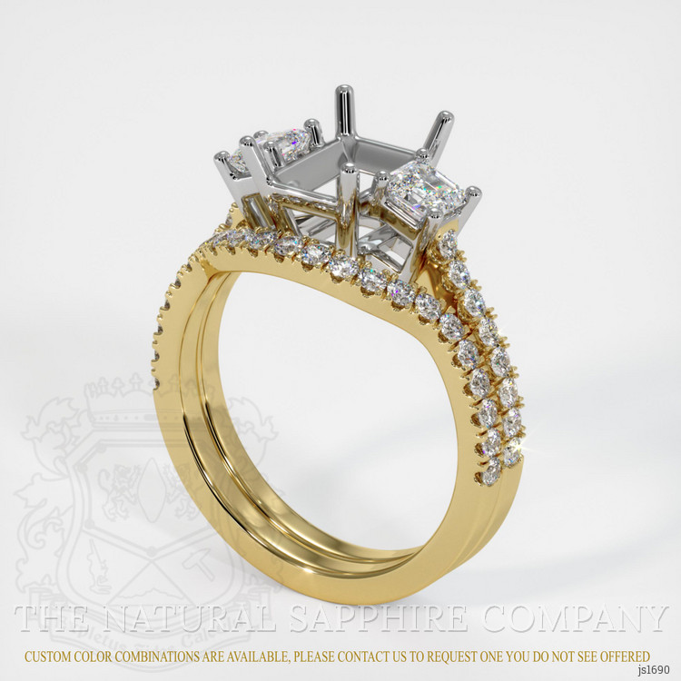 14K White & Yellow Three Stone Ring Setting
