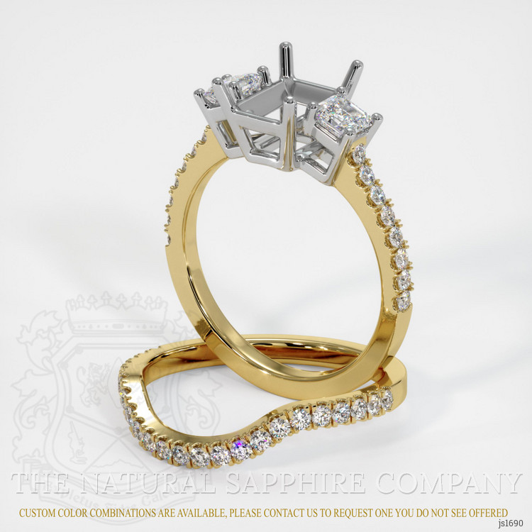 14K White & Yellow Three Stone Ring Setting