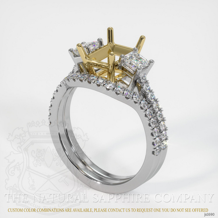 18K Yellow & White Three Stone Ring Setting
