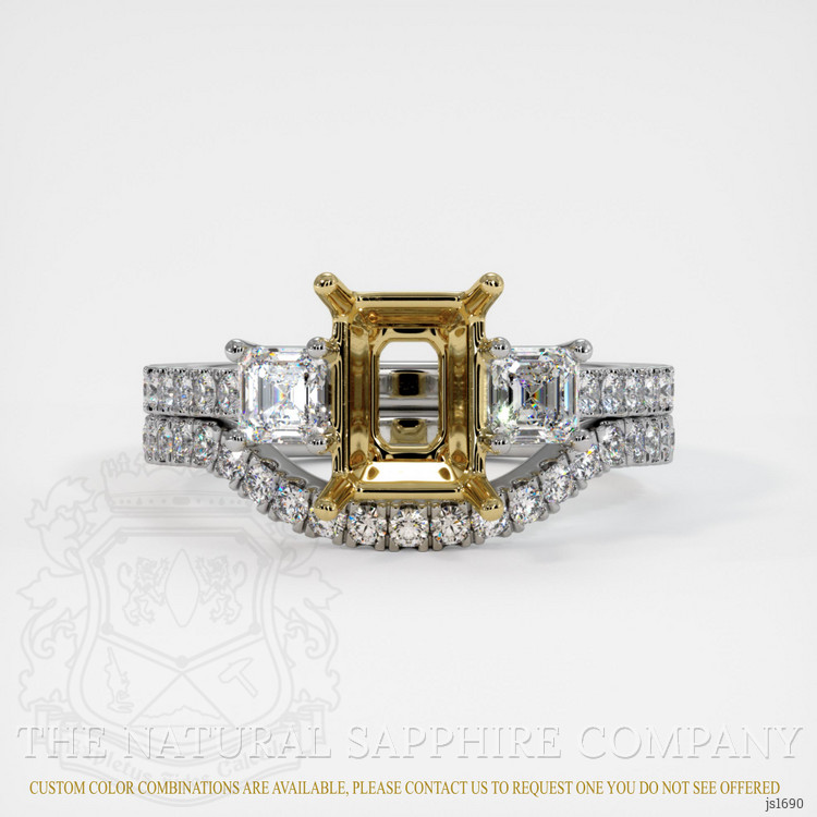 18K Yellow & White Three Stone Ring Setting