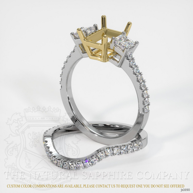 18K Yellow & White Three Stone Ring Setting