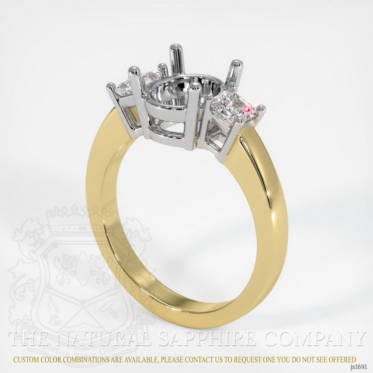 14K White & Yellow Three Stone Ring Setting