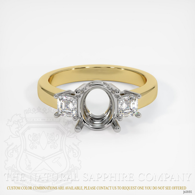 14K White & Yellow Three Stone Ring Setting