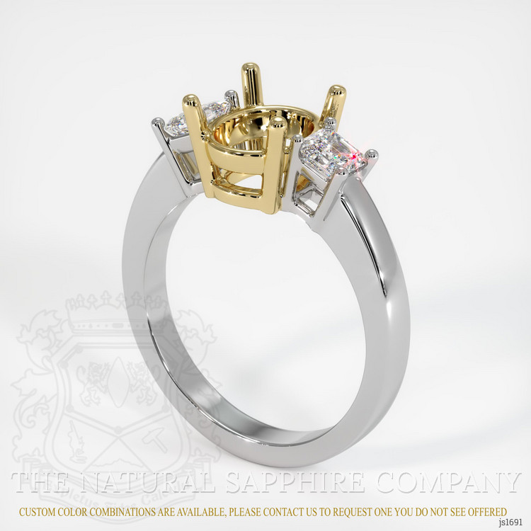 14K Yellow & White Three Stone Ring Setting