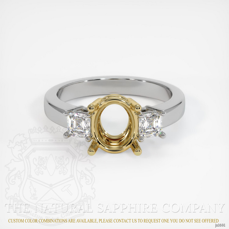 14K Yellow & White Three Stone Ring Setting