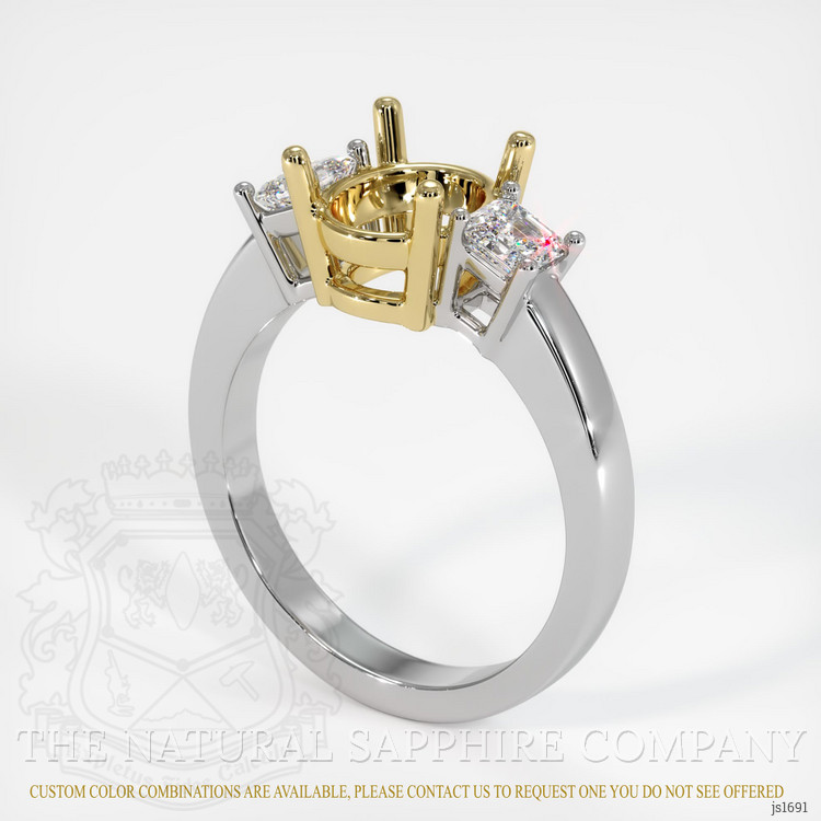 18K Yellow & White Three Stone Ring Setting