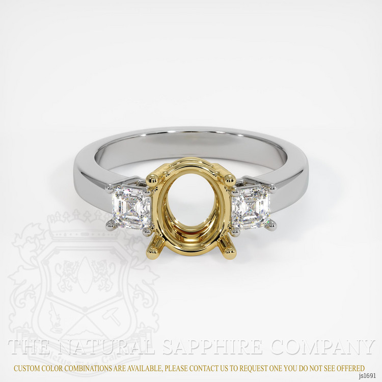 18K Yellow & White Three Stone Ring Setting