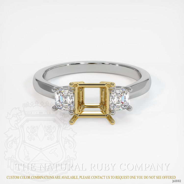 18K Yellow & White Three Stone Ring Setting