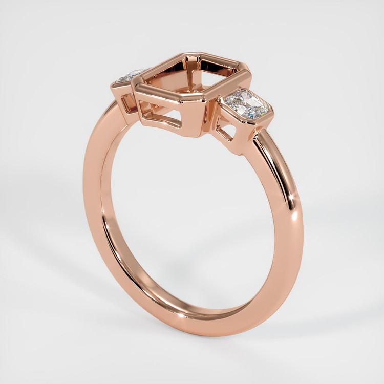 14K Rose Gold Three Stone Ring Setting