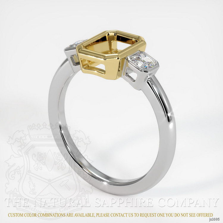 14K Yellow & White Three Stone Ring Setting