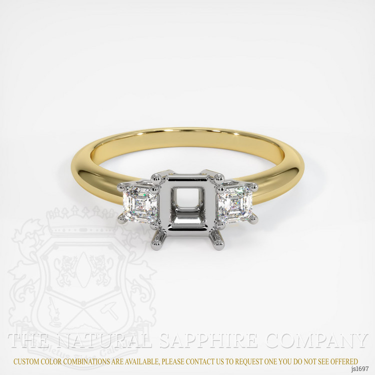 14K White & Yellow Three Stone Ring Setting
