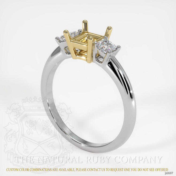 14K Yellow & White Three Stone Ring Setting