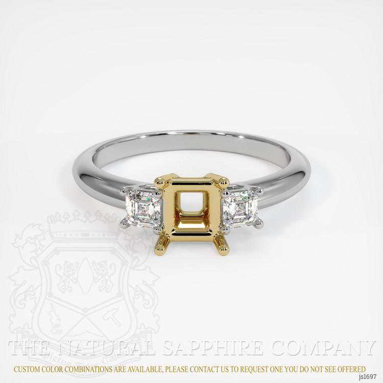 14K Yellow & White Three Stone Ring Setting