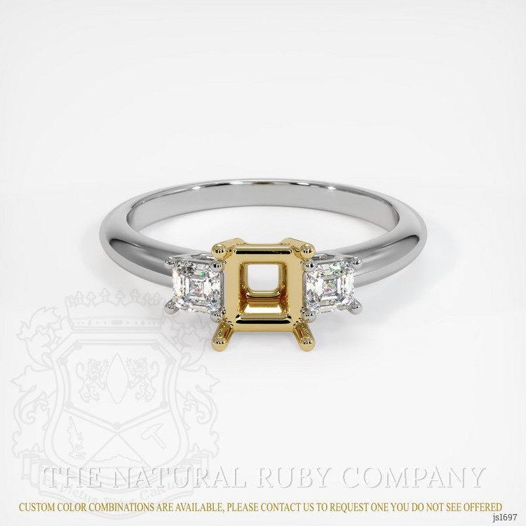 14K Yellow & White Three Stone Ring Setting