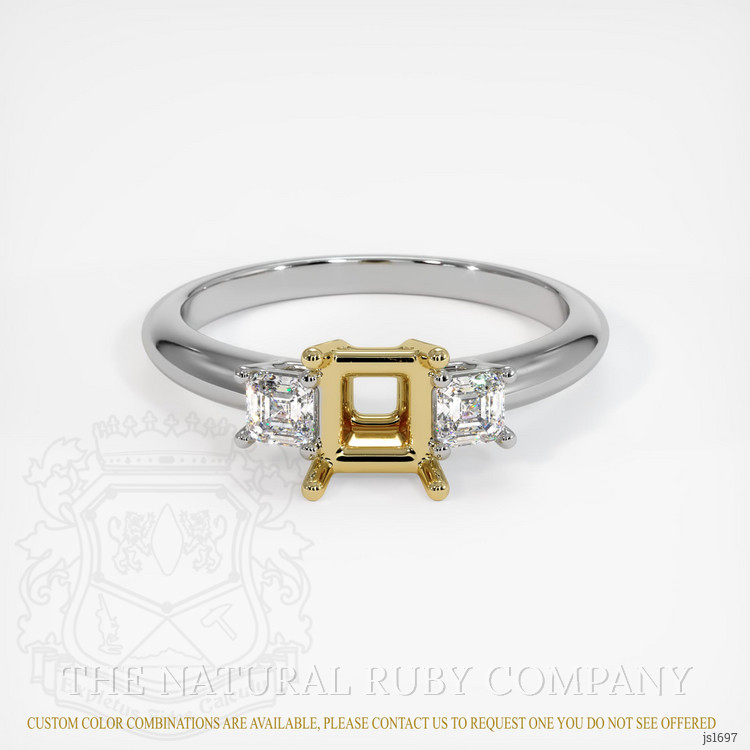 18K Yellow & White Three Stone Ring Setting