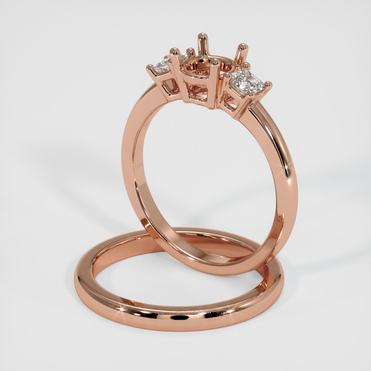 14K Rose Gold Three Stone Ring Setting