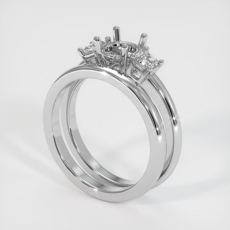 14K White Gold Three Stone Ring Setting