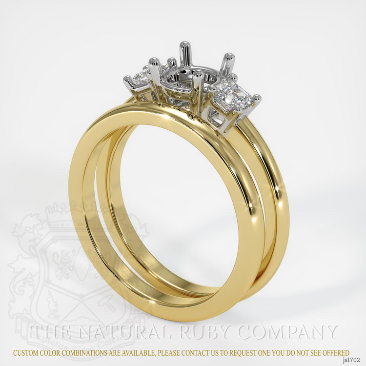 14K White & Yellow Three Stone Ring Setting