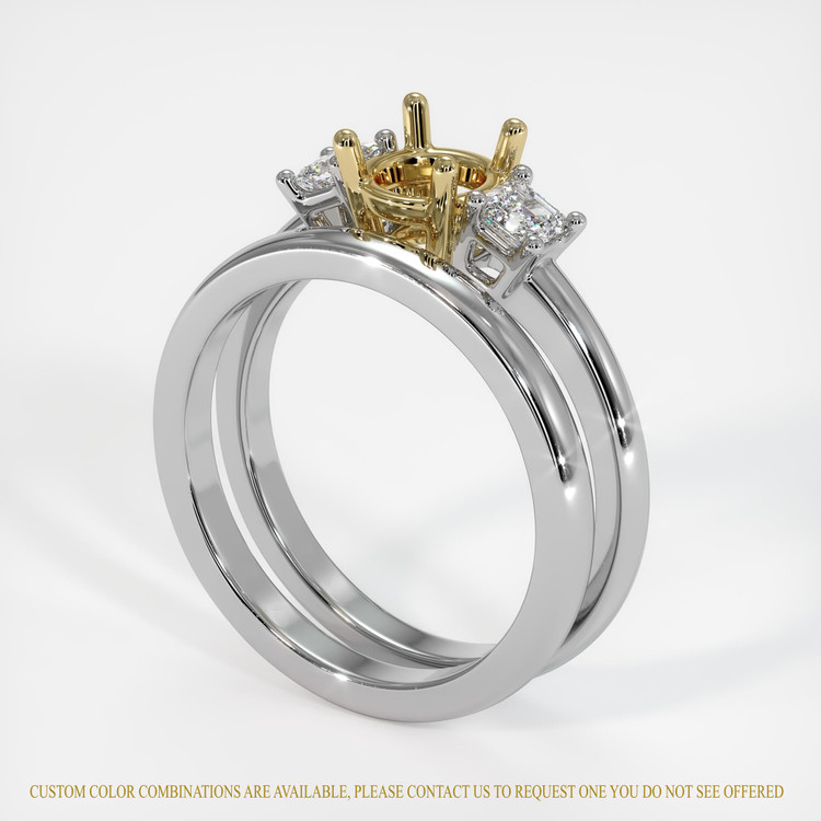 14K Yellow & White Three Stone Ring Setting