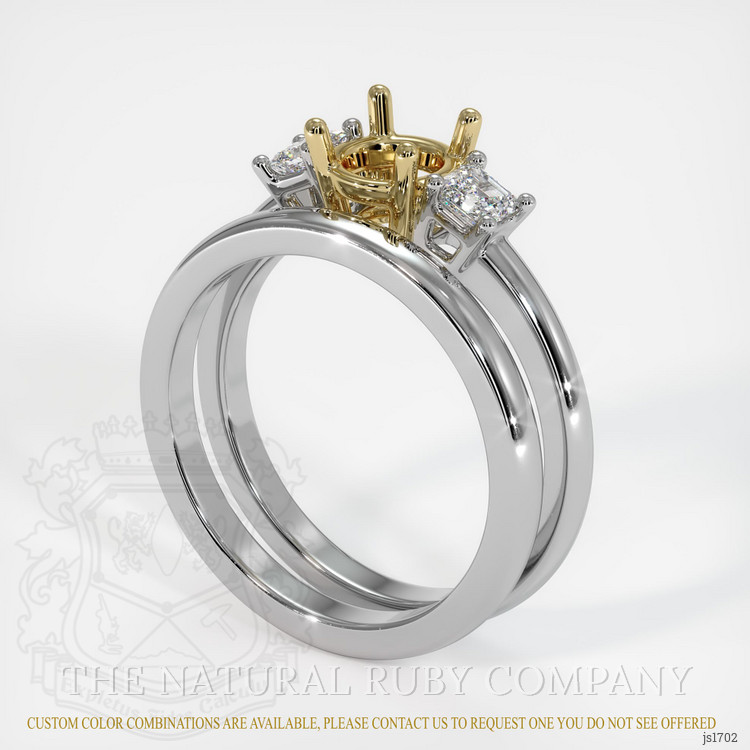 14K Yellow & White Three Stone Ring Setting