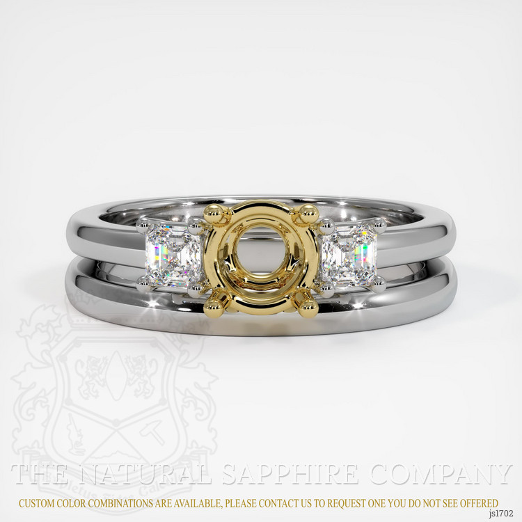 18K Yellow & White Three Stone Ring Setting
