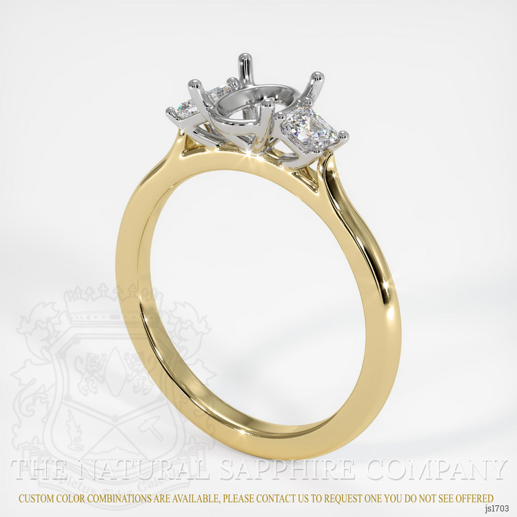 14K White & Yellow Three Stone Ring Setting