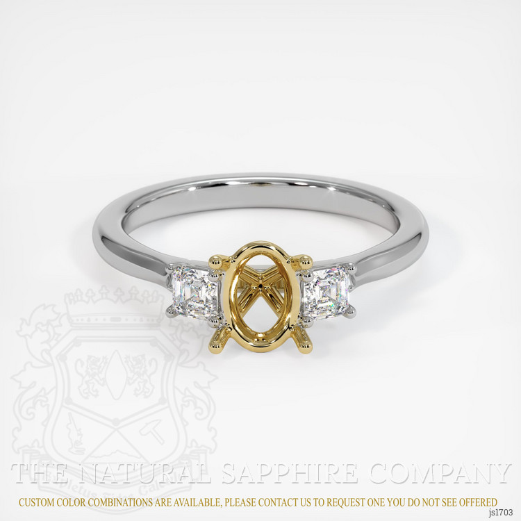14K Yellow & White Three Stone Ring Setting