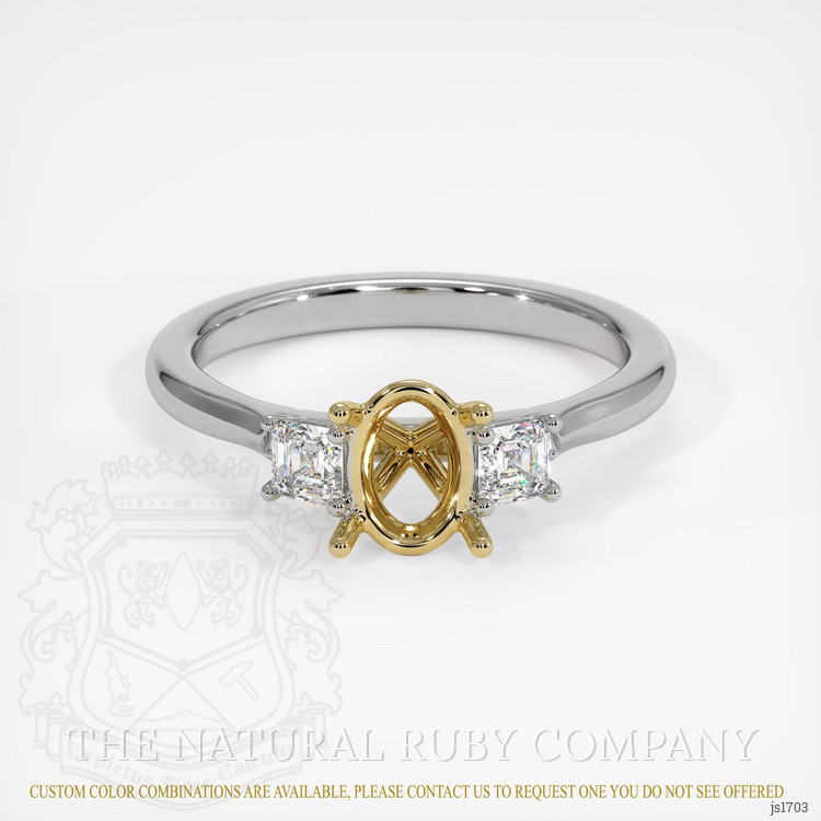 14K Yellow & White Three Stone Ring Setting