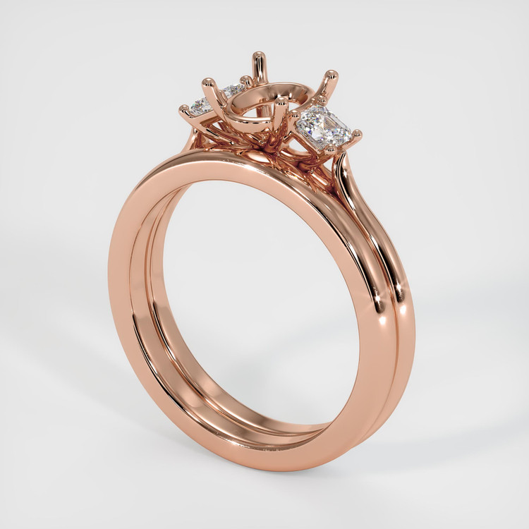 14K Rose Gold Three Stone Ring Setting