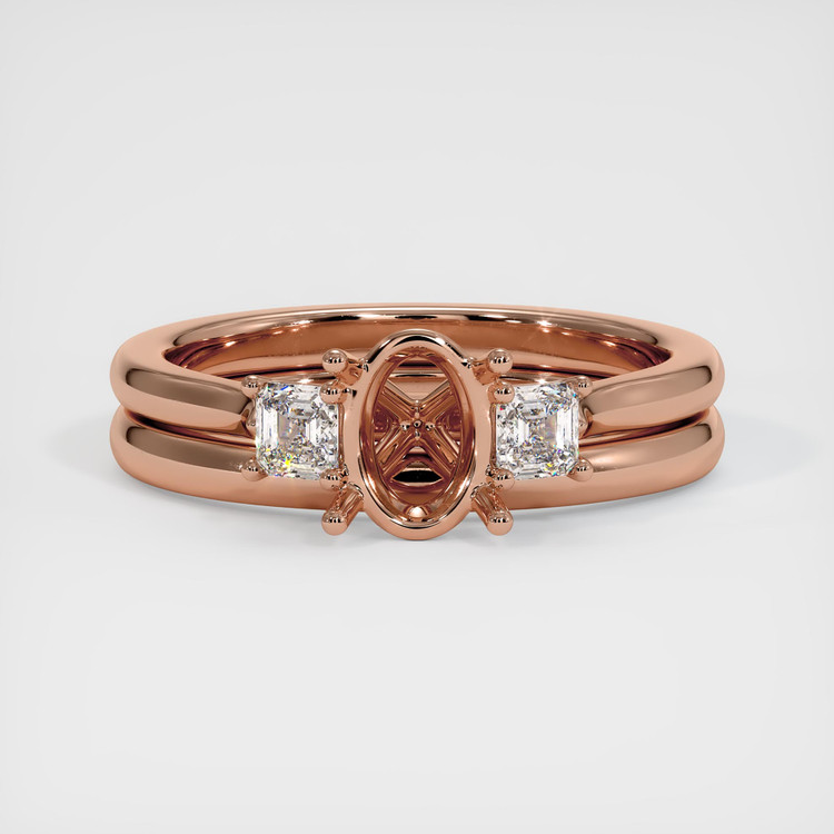 14K Rose Gold Three Stone Ring Setting