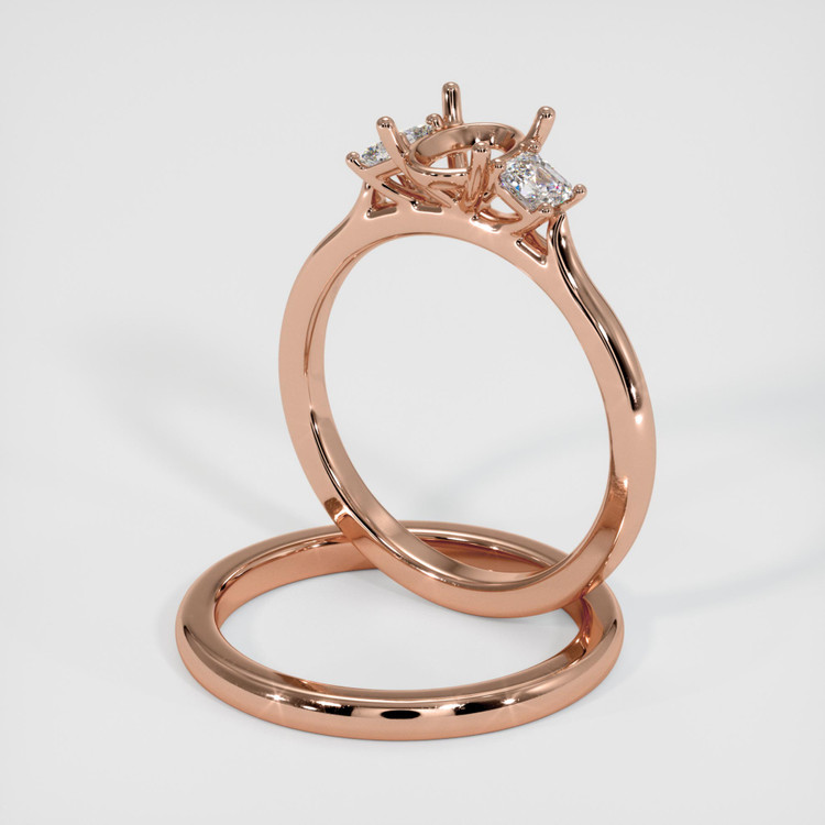14K Rose Gold Three Stone Ring Setting