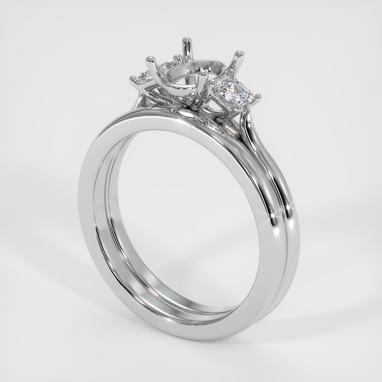 14K White Gold Three Stone Ring Setting