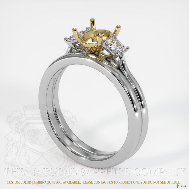 14K Yellow & White Three Stone Ring Setting