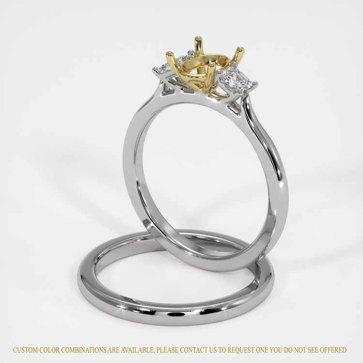 14K Yellow & White Three Stone Ring Setting