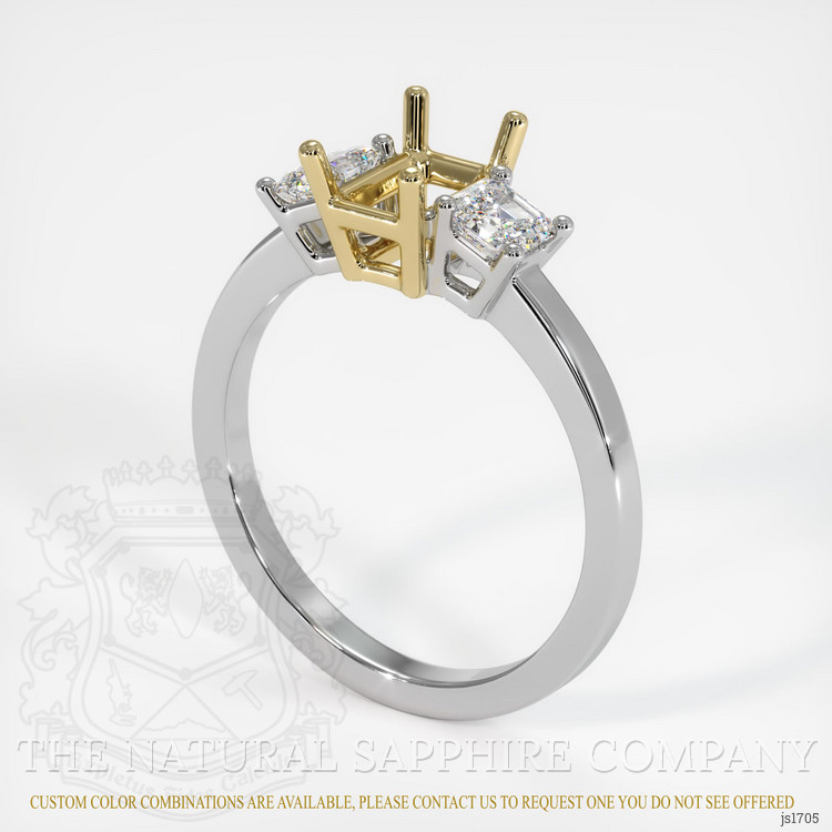14K Yellow & White Three Stone Ring Setting