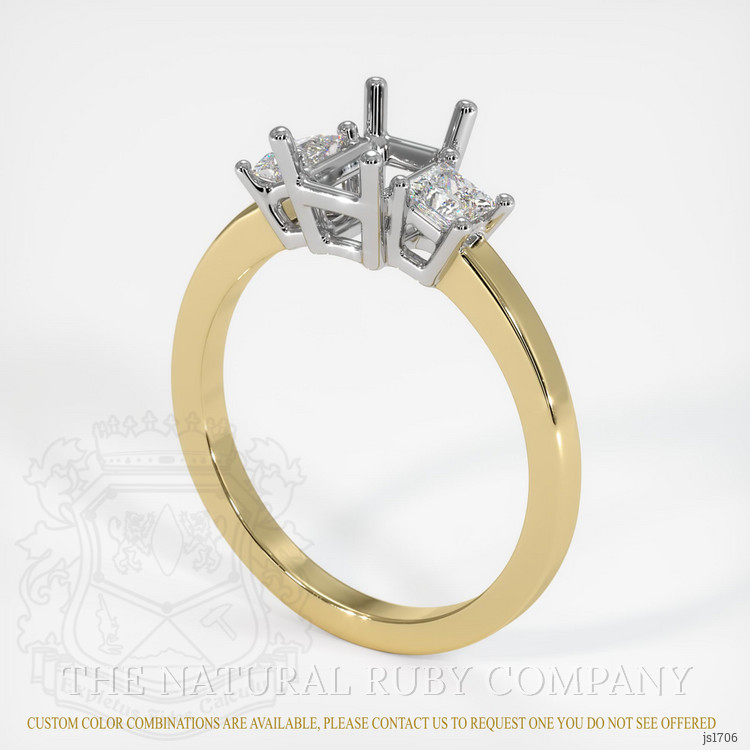 14K White & Yellow Three Stone Ring Setting