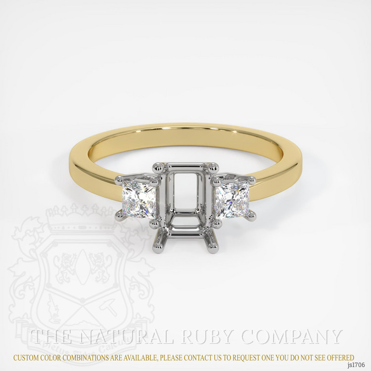 14K White & Yellow Three Stone Ring Setting