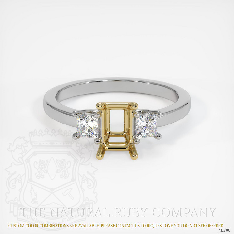 14K Yellow & White Three Stone Ring Setting