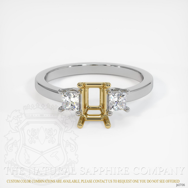 14K Yellow & White Three Stone Ring Setting