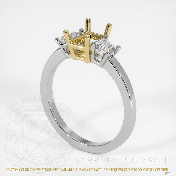 18K Yellow & White Three Stone Ring Setting