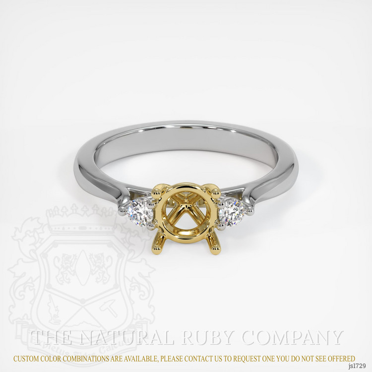 14K Yellow & White Three Stone Ring Setting