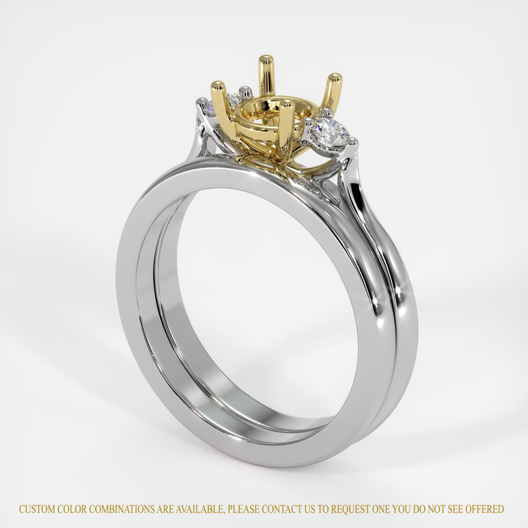 14K Yellow & White Three Stone Ring Setting