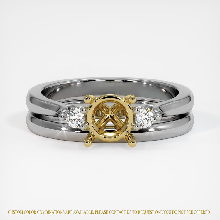 14K Yellow & White Three Stone Ring Setting